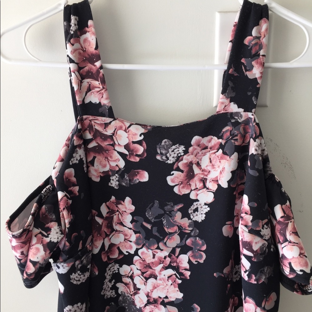 Dark floral midi dress w/ off the shoulder straps